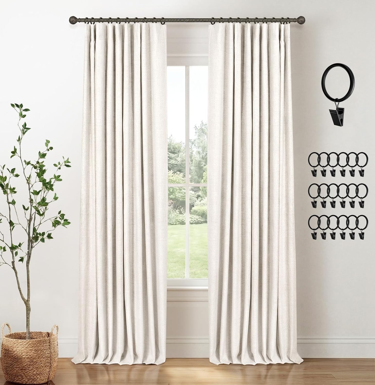 INOVADAY 100% Blackout Curtains for Bedroom, 50″W x 96″L (Pack of 2), Beige