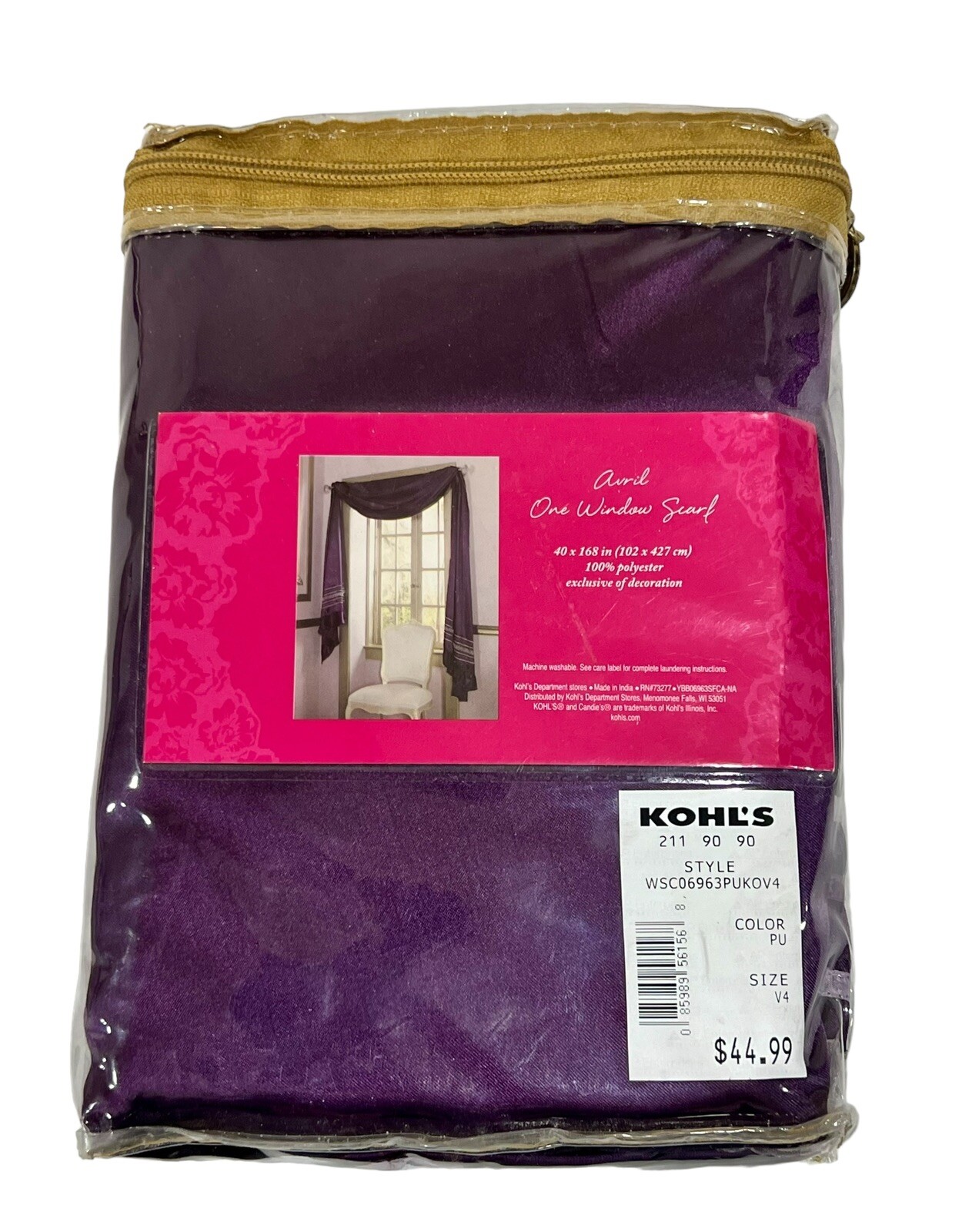 Candie’s Avril Purple One Window Scarf – 40”x168” – New – 100% Polyester -Kohl’s