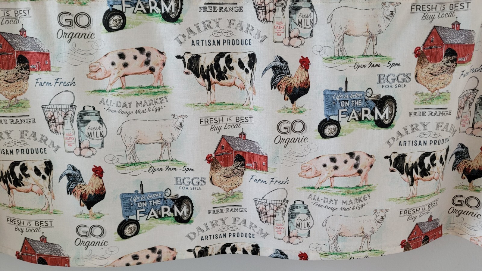 Country Farmhouse Valance Curtain, Farm Animal Themed Valance ( 41″ W x 15″ L)