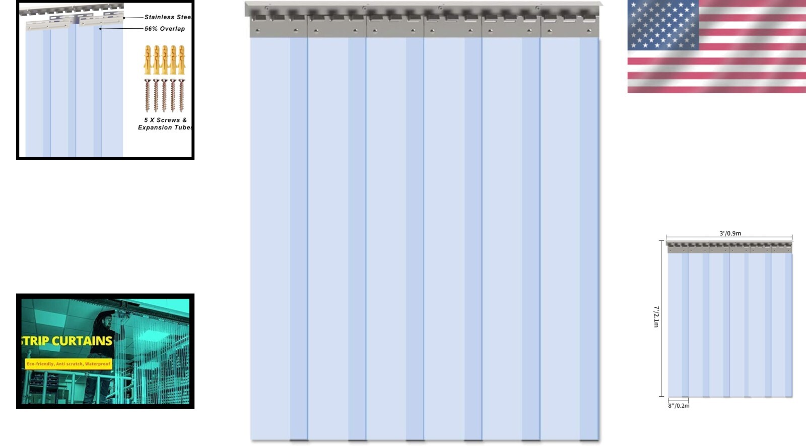 6PCS 84″x36″ Clear PVC Strip Curtain – Weather-Resistant & Durable Design