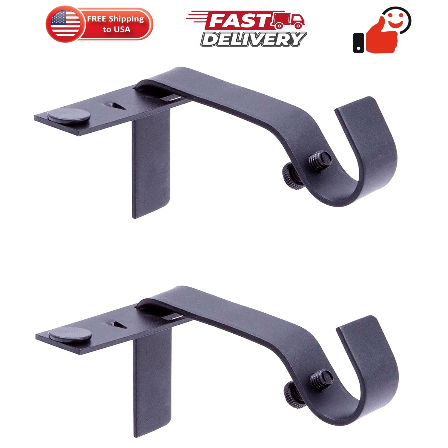 Fast Fit 5/8″ No Measure Curtain Rod Brackets, Matte Black