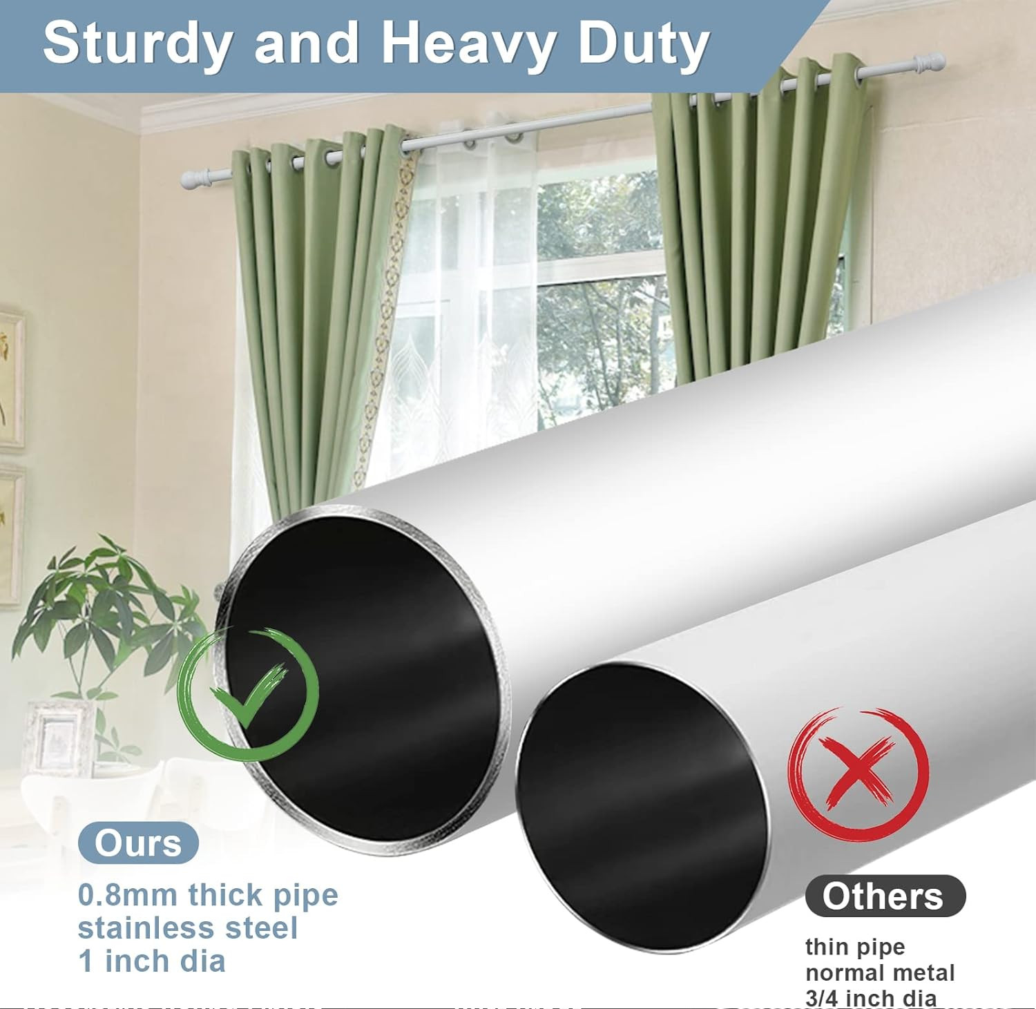 Rod For Window size 48~84″ long HD Metal 1″ Dia. Window Curtain Rod holder White