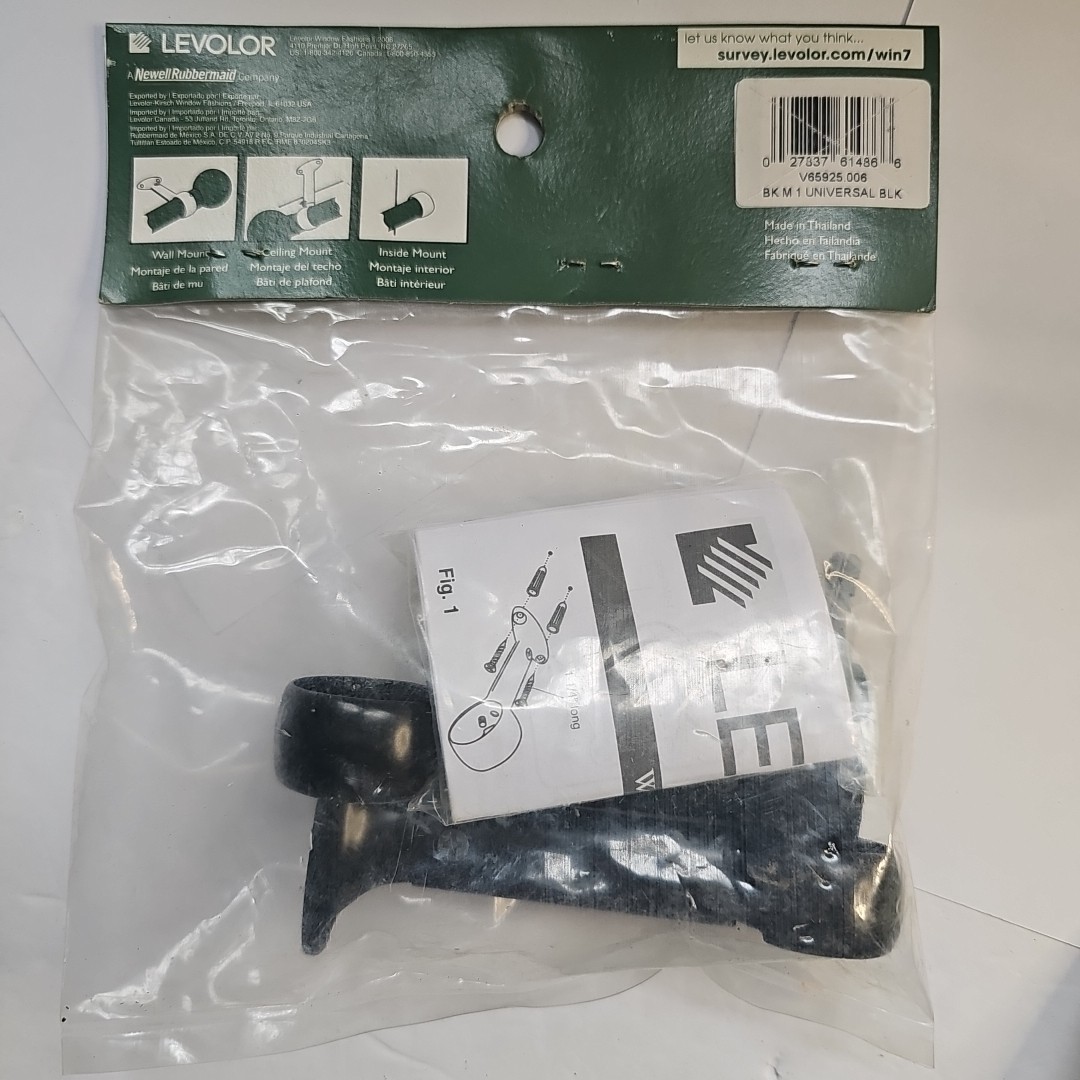 Levolor Universal Curtain Rod Bracket Up To 1″ Round Rods 3-Way Mount Black 2ct