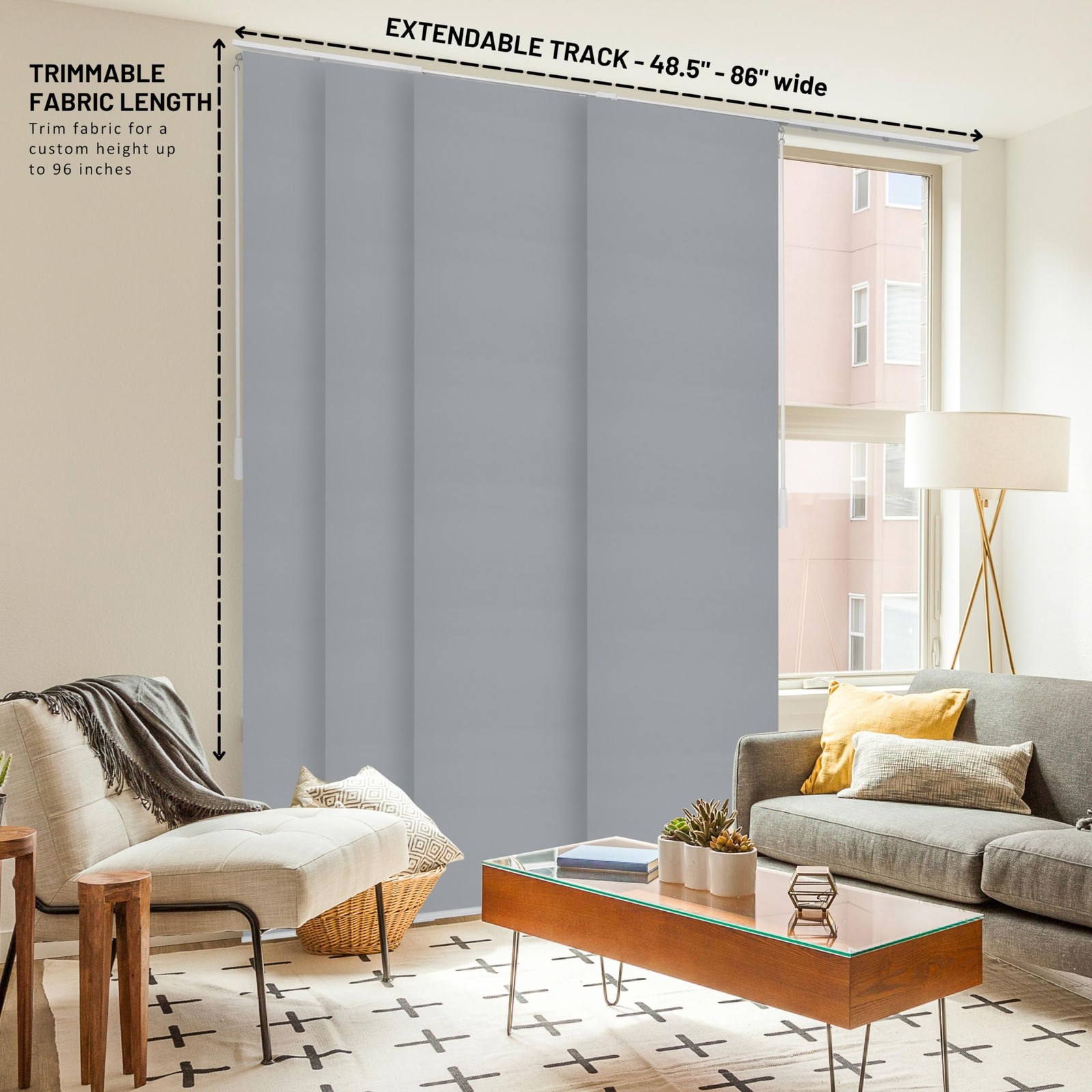 Chicology Panel Track Blinds For Sliding Glass Embossed Textured Weave Fabric