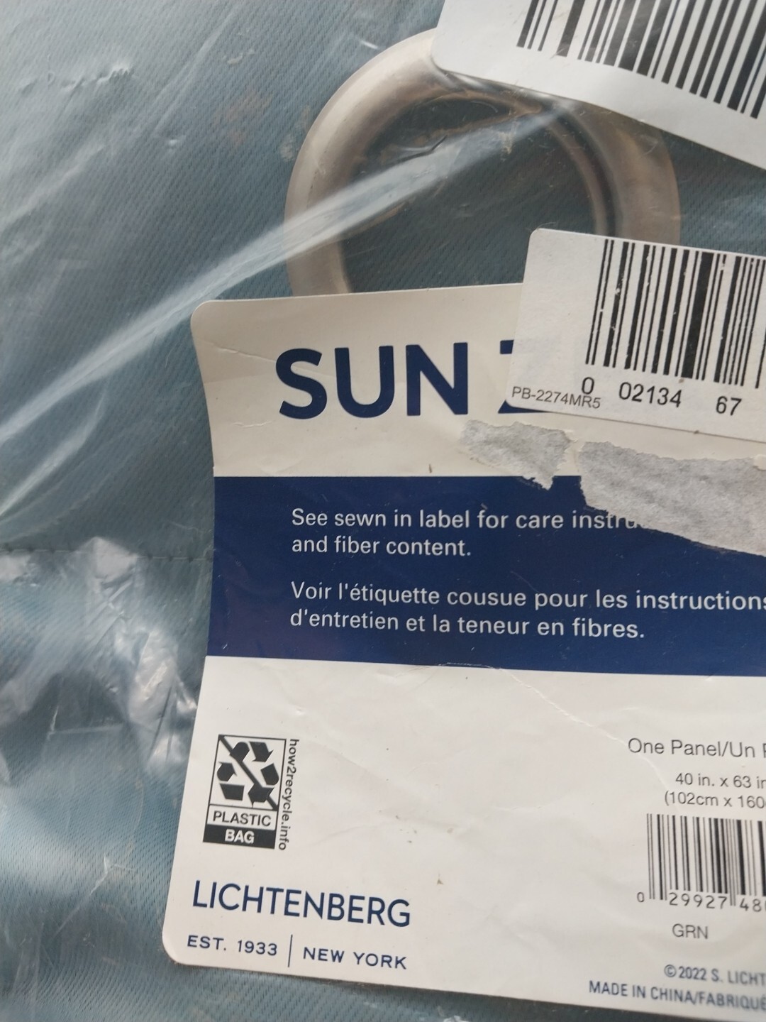 Sun Zero Panel Curtain Grommet 40in x 63in Mineral Blue