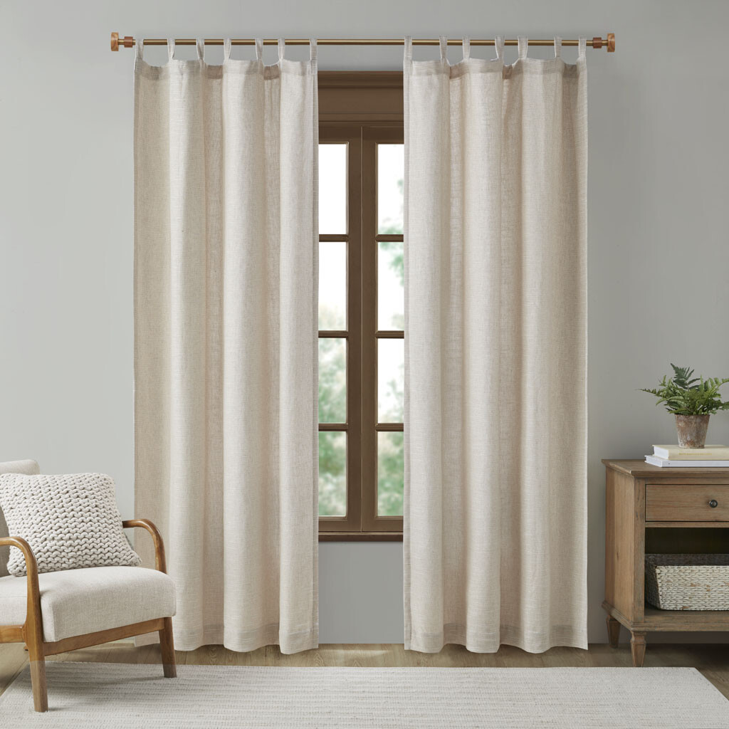 Madison Park Faux Linen Tab Top Fleece Lined Curtain Panel 50×84 for Home Decor