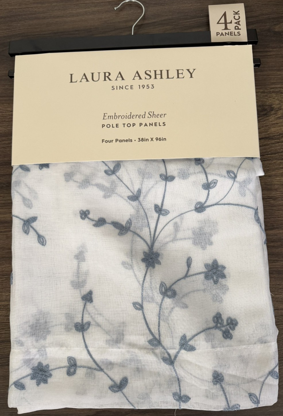 Laura Ashley Vernon Embroidered Sheer Drapes 38 x 96 Set of 4 Chambray Blue