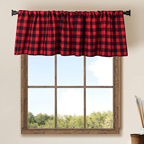 2 Pack Buffalo Check Plaid Window Valances Farmhouse Design Red and Black