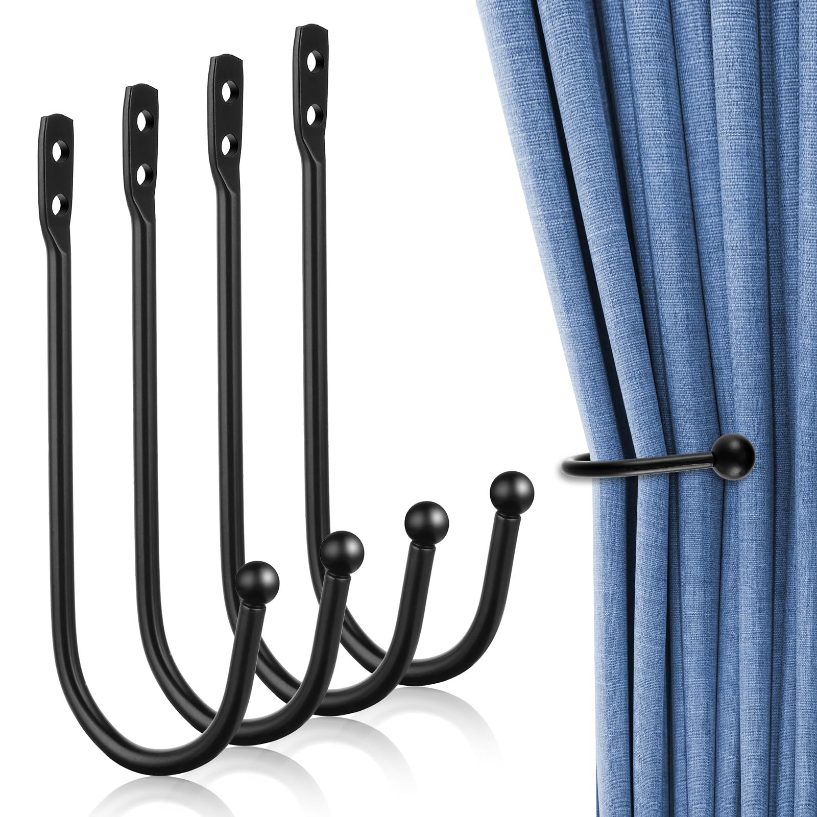 4 PCS Black Curtain Tie Backs Decorative Drapery Holders for Wall