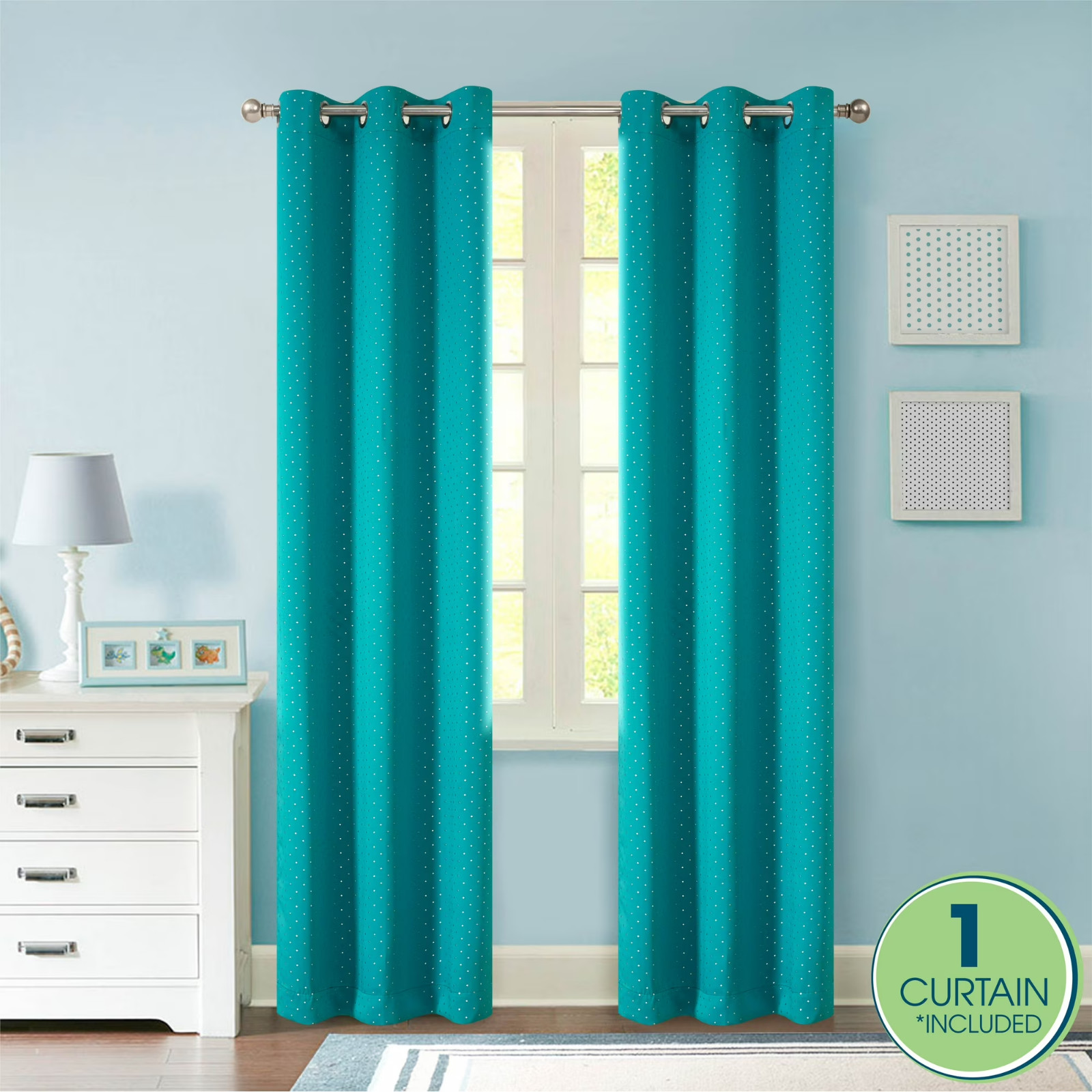 Your Zone: 84″ TEAL with silver diamonds BLACKOUT CURTAINS. 37″W 84″ *NWT*