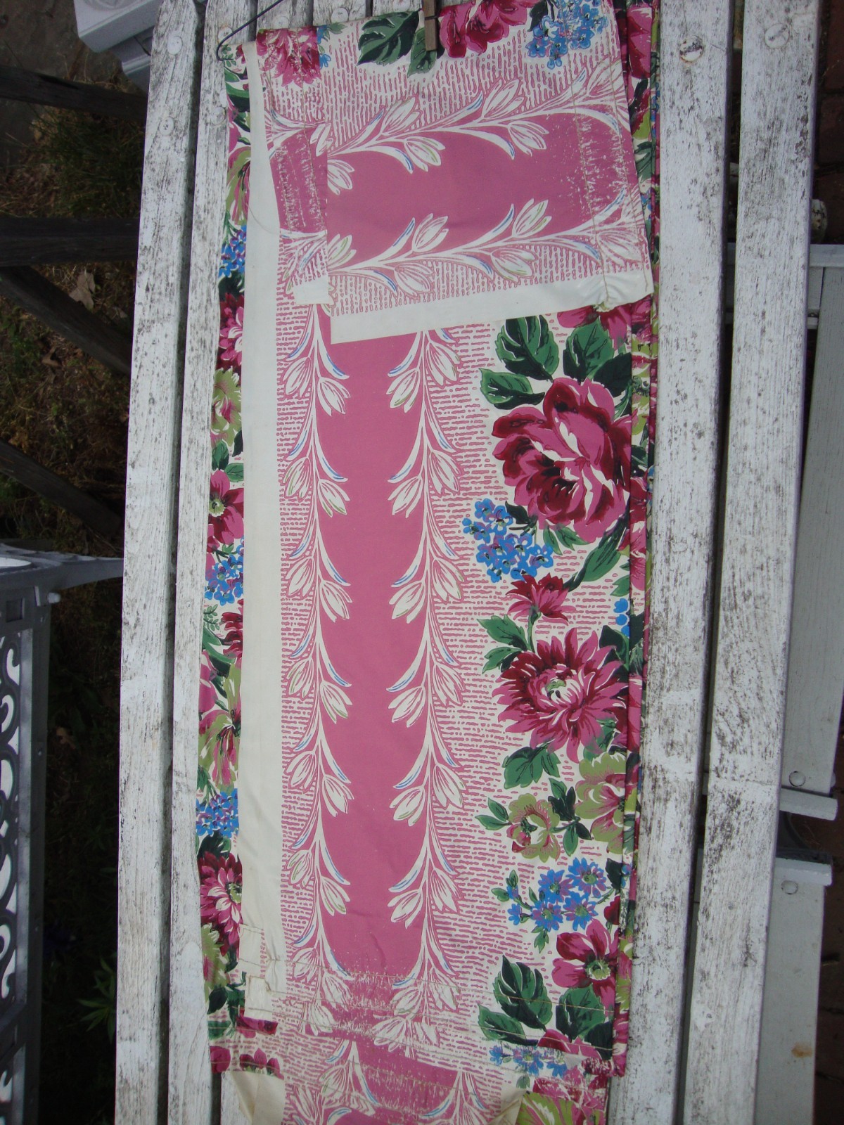 Vintage Mid Century Modern Floral 1940s Curtains 2 Pairs 2 Valances Pink Vinyl