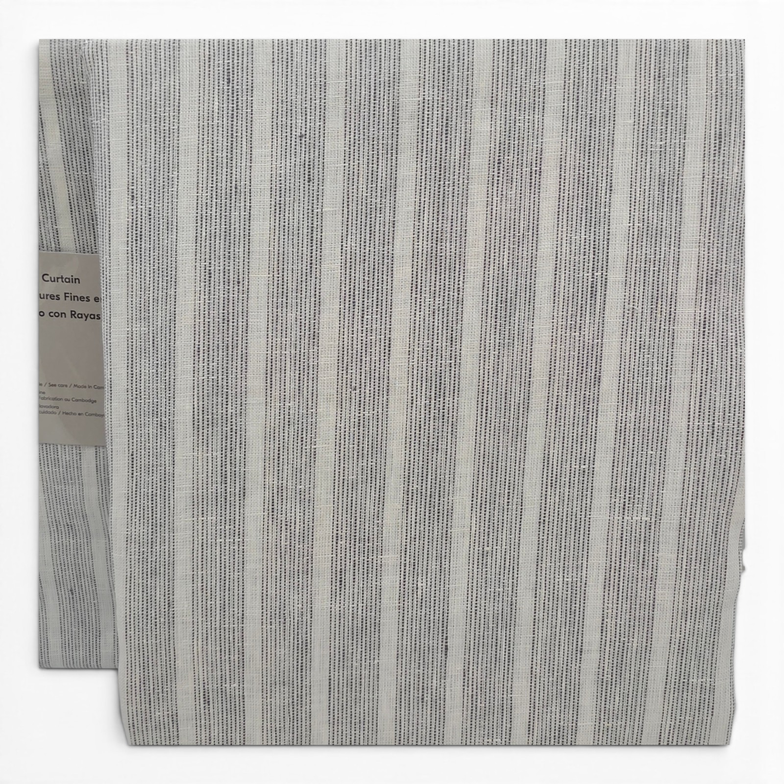 West Elm European Flax Linen Pinstripe Curtains Set 2 48×108 Charcoal New