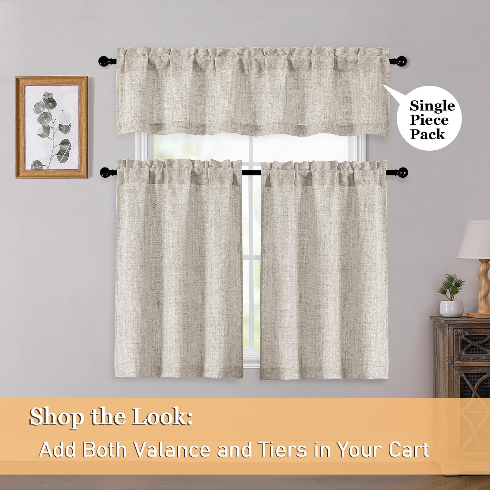 OWENIE Linen Cafe Curtains 36 Inch Length 2 Panels Set, Light Filtering Textu…