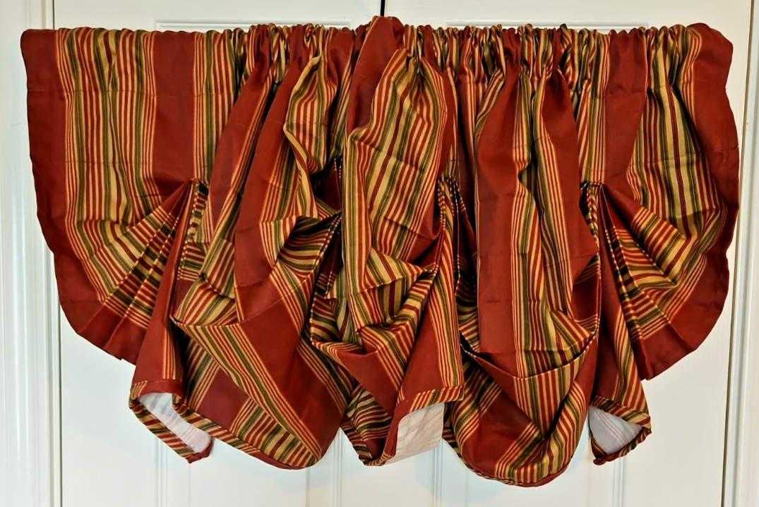 Waverly 80″x23″ Red Tan Green Sweetwater Striped Drop Pleat Valances Set of 2