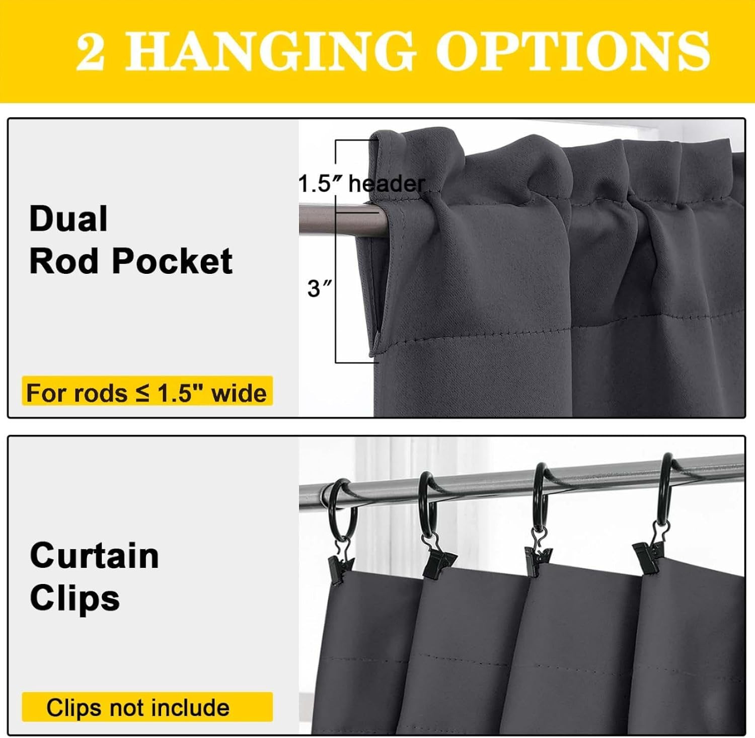 Grey Cafe Blackout Curtains Tier 36 Inch Length 2 Panels, Soft Solid Thermal Ins