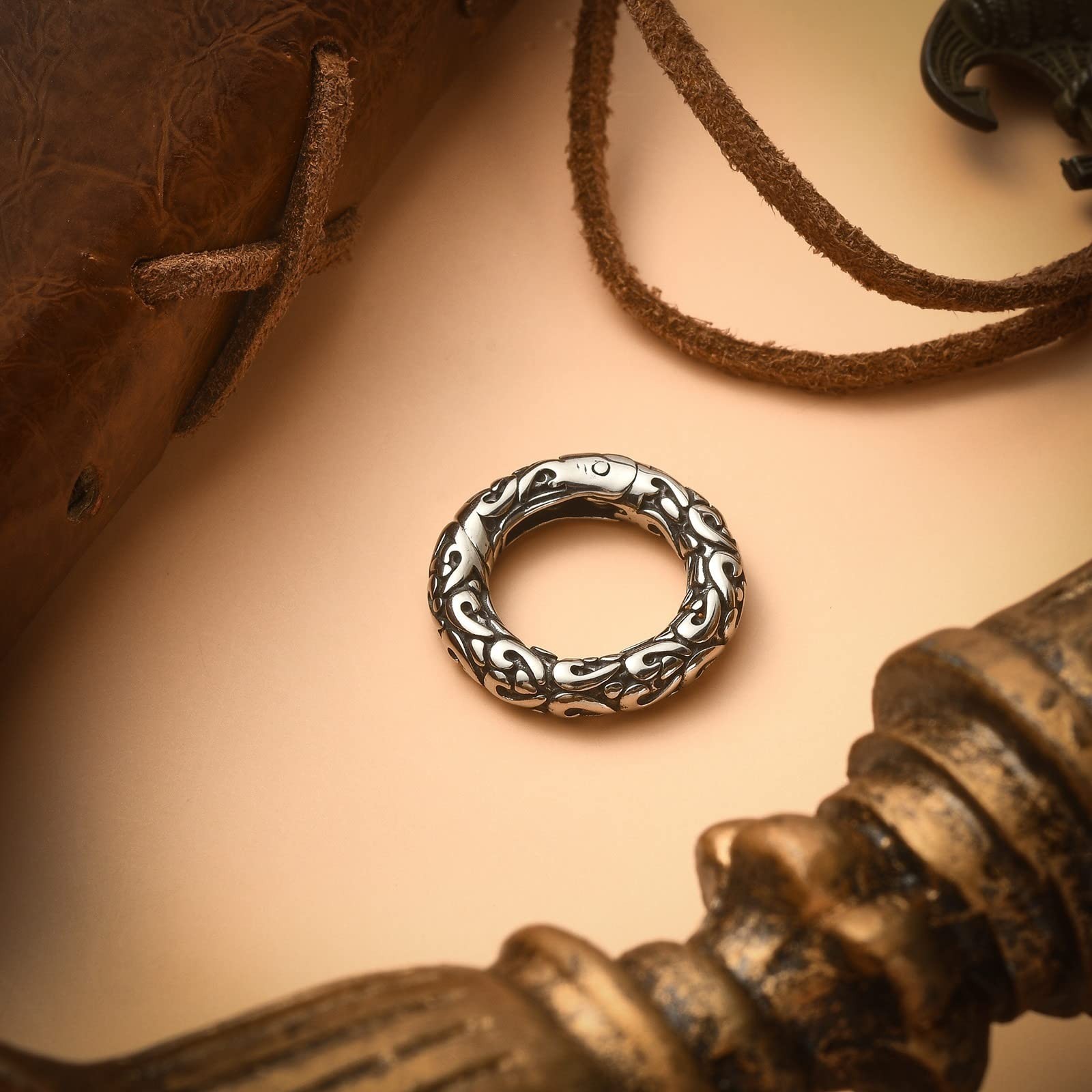 Stiesy 1 Piece 316 Surgical Stainless Steel Textured Spring Gate Rings Antiqu…