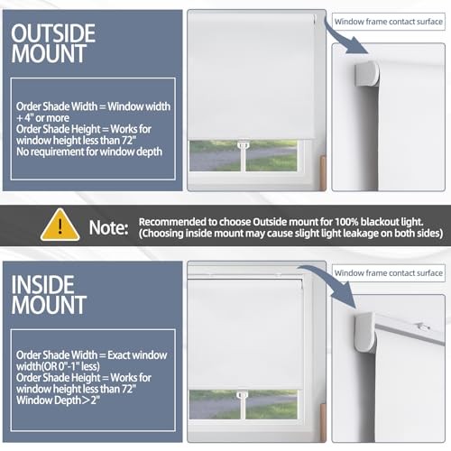 SHADEMOON Cordless Blackout Window Roller Shades, Pull Down 14″W x 72″H White