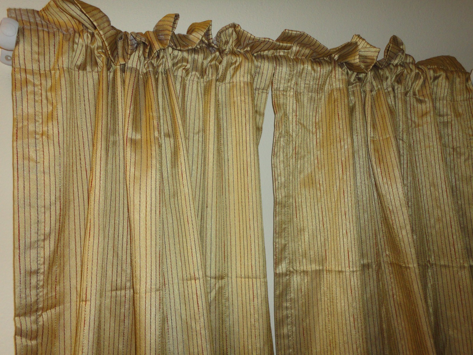 CROSCILL GOLD RED MULTI STRIPE TEXTURED (2) LINED DRAPERY PANELS &TIEBACKS 40X86
