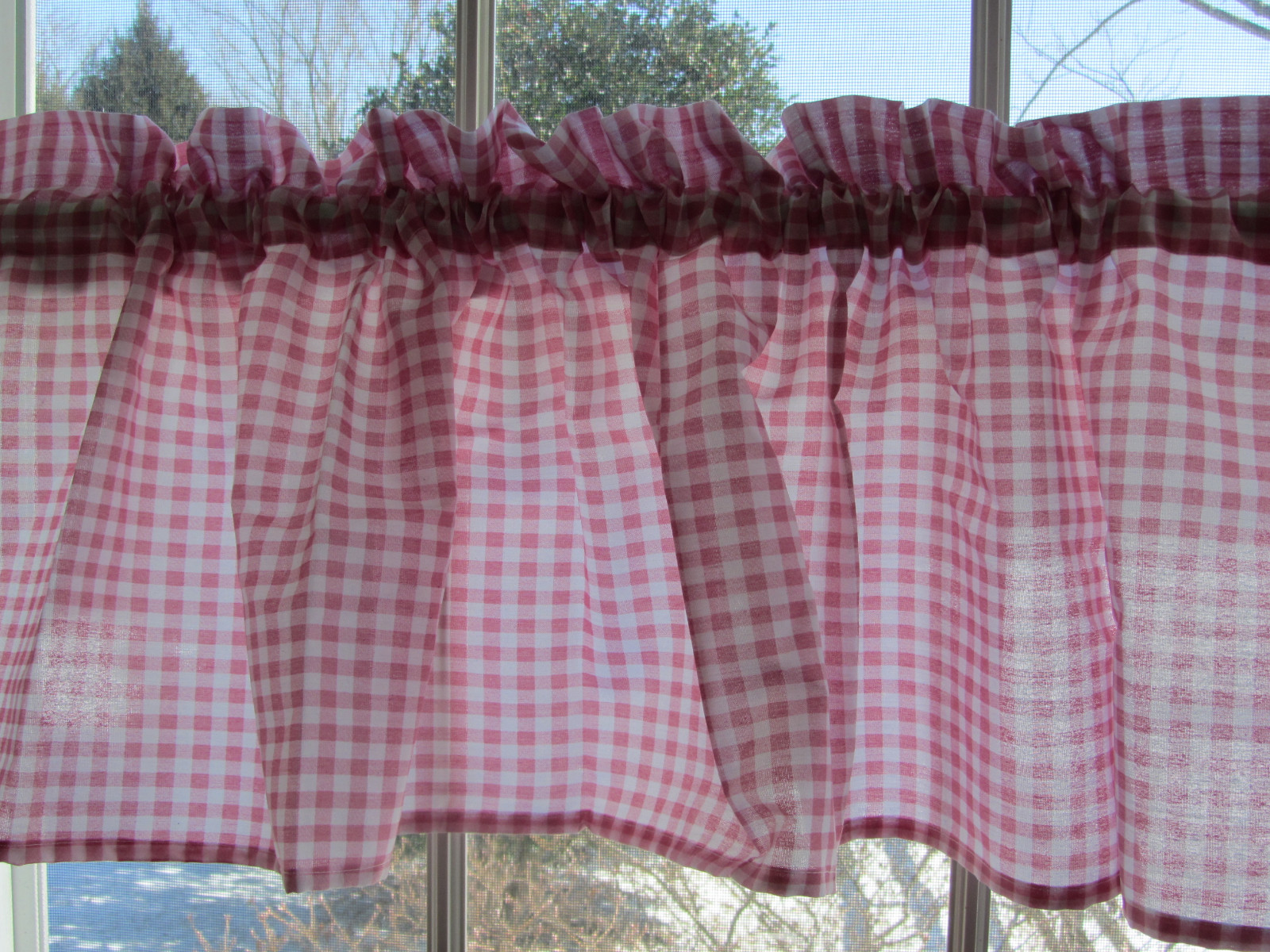 Rose Gingham Valance 59″ w x 13″L 1/4″Checked Fabric 1.5 rod pocket cotton blend