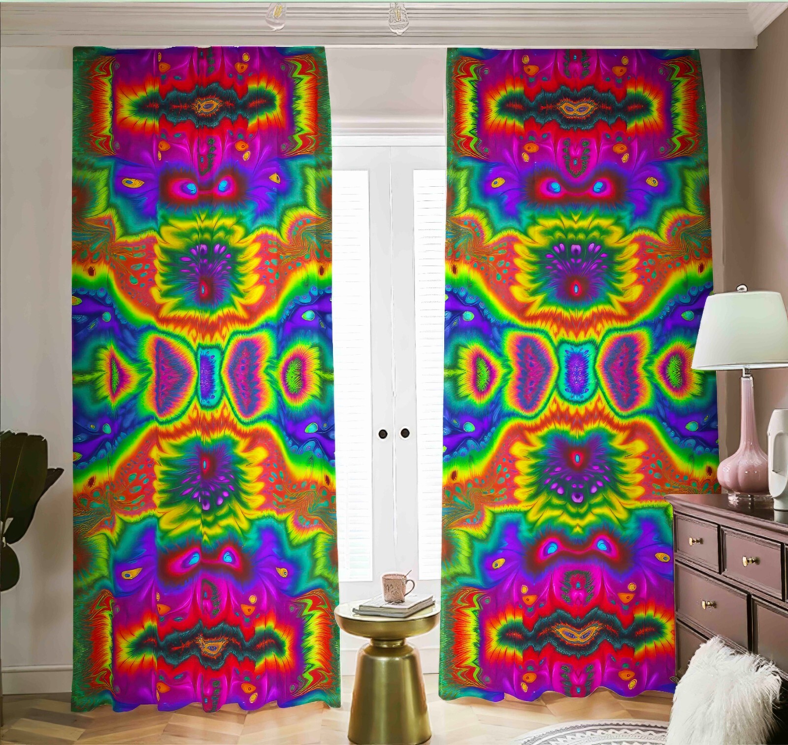 Rainbow Tie Dye Blackout Curtains Drapes Shades Psychedelic Fractal Tied Dyed