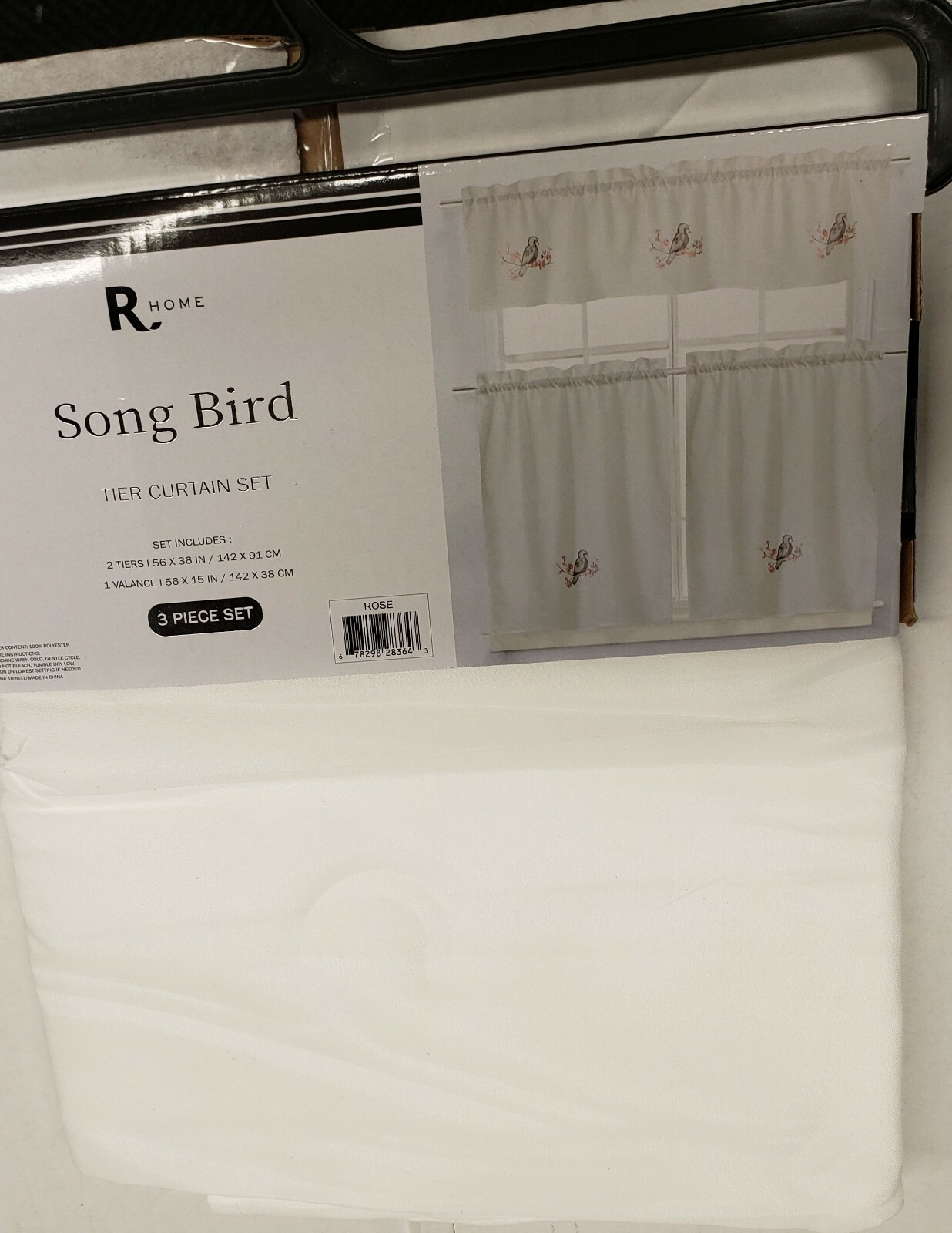 3pc Embroidered Kitchen Curtains Set:2 Tiers (28″x36″) & Valance(56″x15″)BIRD,RH