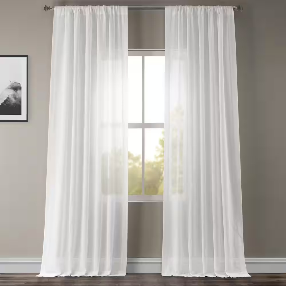 White Orchid Solid Faux Linen Sheer Curtain – 50 In. W X 96 In. L Single Panel R