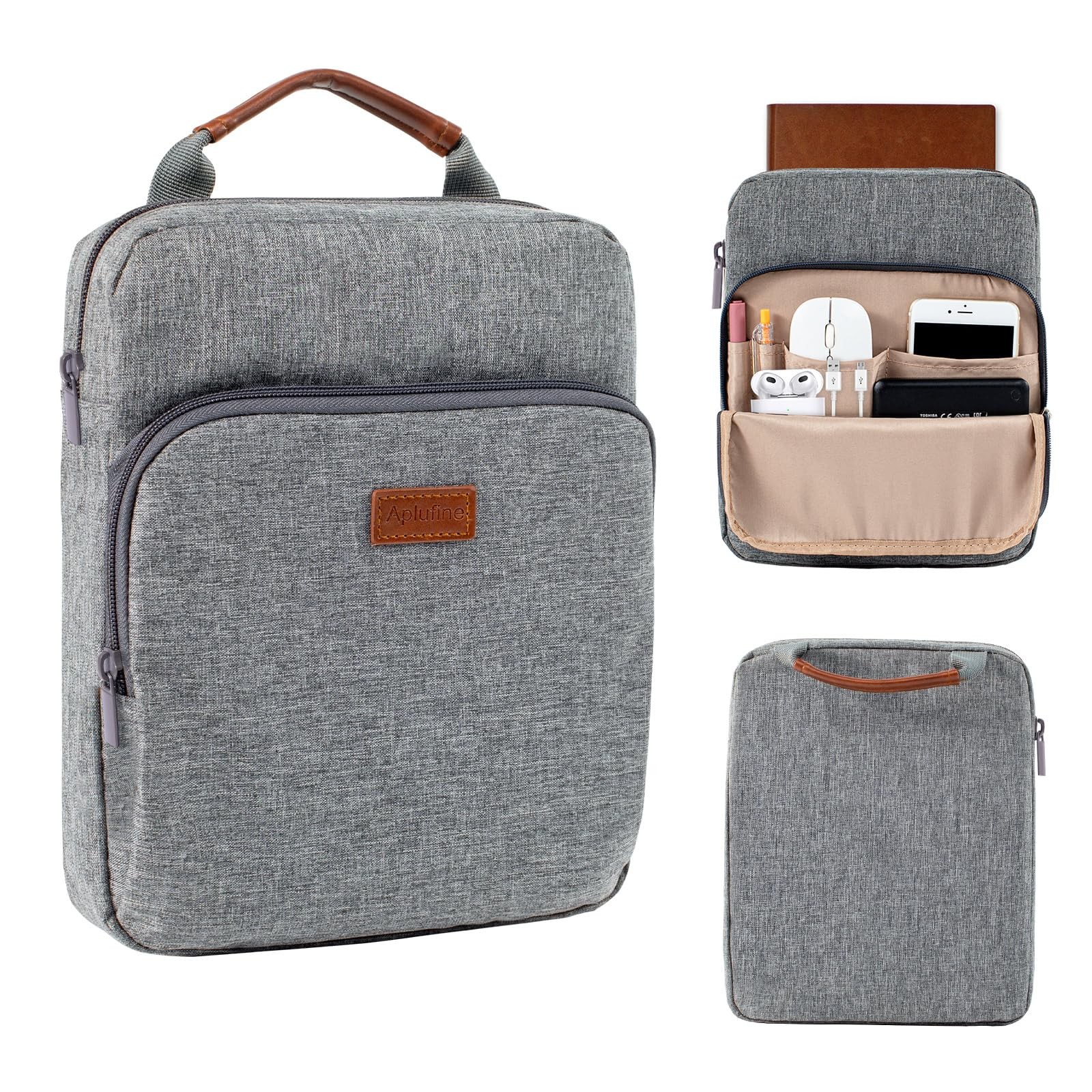 Aplufine Book Sleeve with Zipper, Pouch 11″ X 9″, Medium, Grey