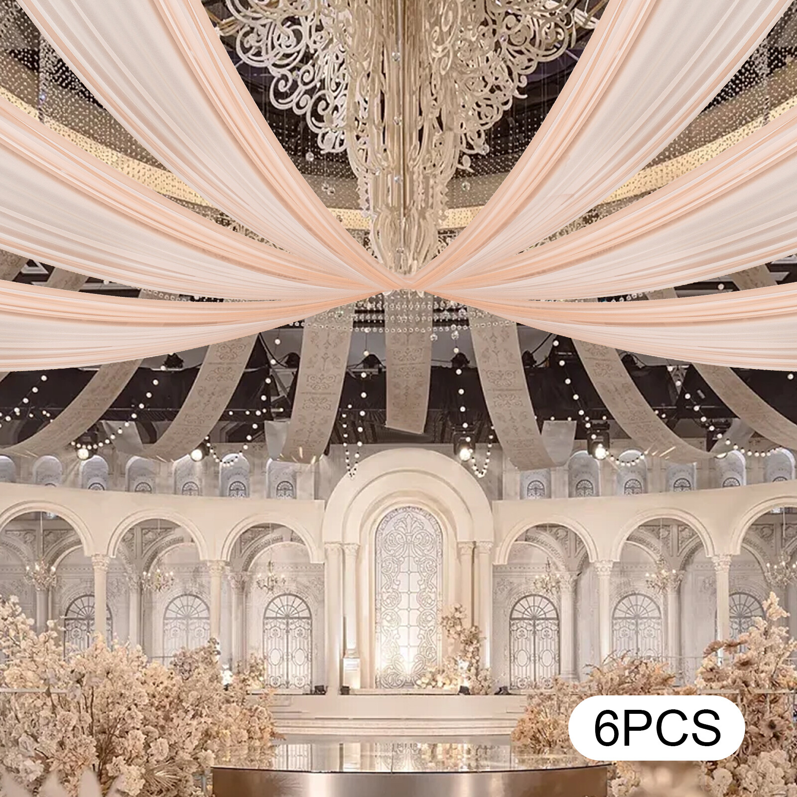 Modern Chiffon Ceiling Drapes 6 Panels 5x15ft Wedding Party Stage DIY Decoration
