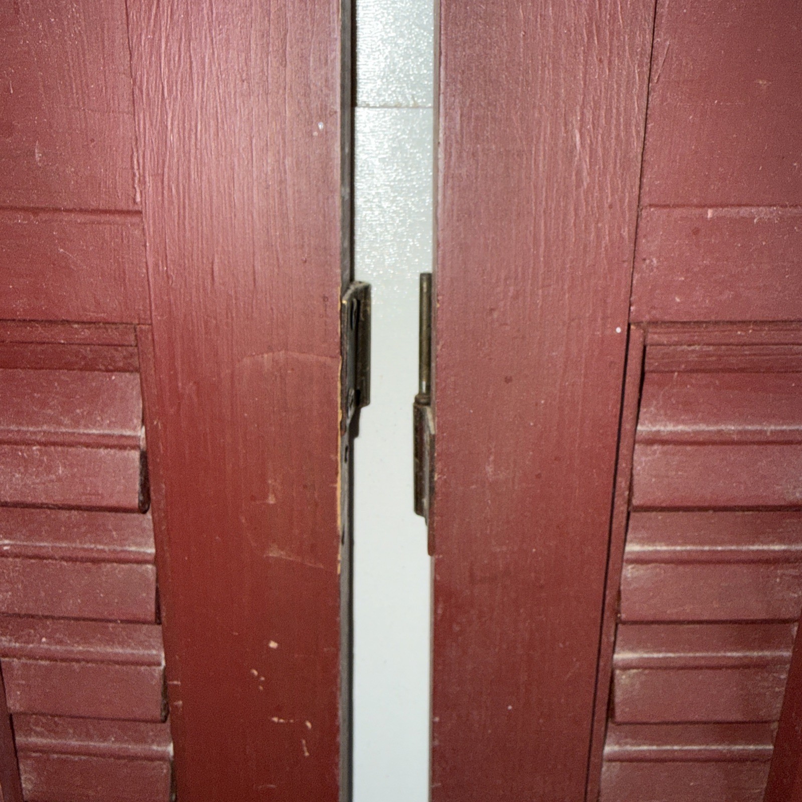 Red painted Shutters 24 1/2 X 23 louvered interior wood shutters 4 panels