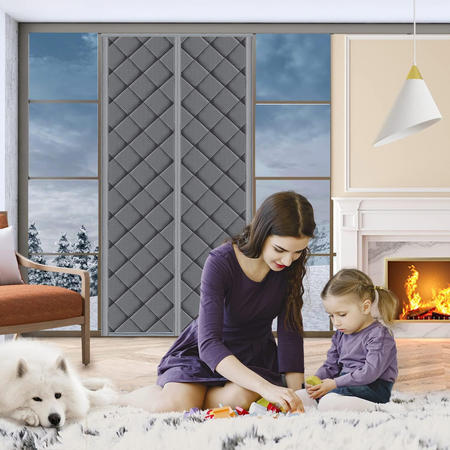 Magnetic Thermal Insulated Door Curtain, Fits Door Size 38″ x 82″, Thicken Nylon