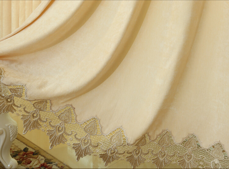 Custom Chenille embroidered beige cloth curtain tulle valance drape C1297