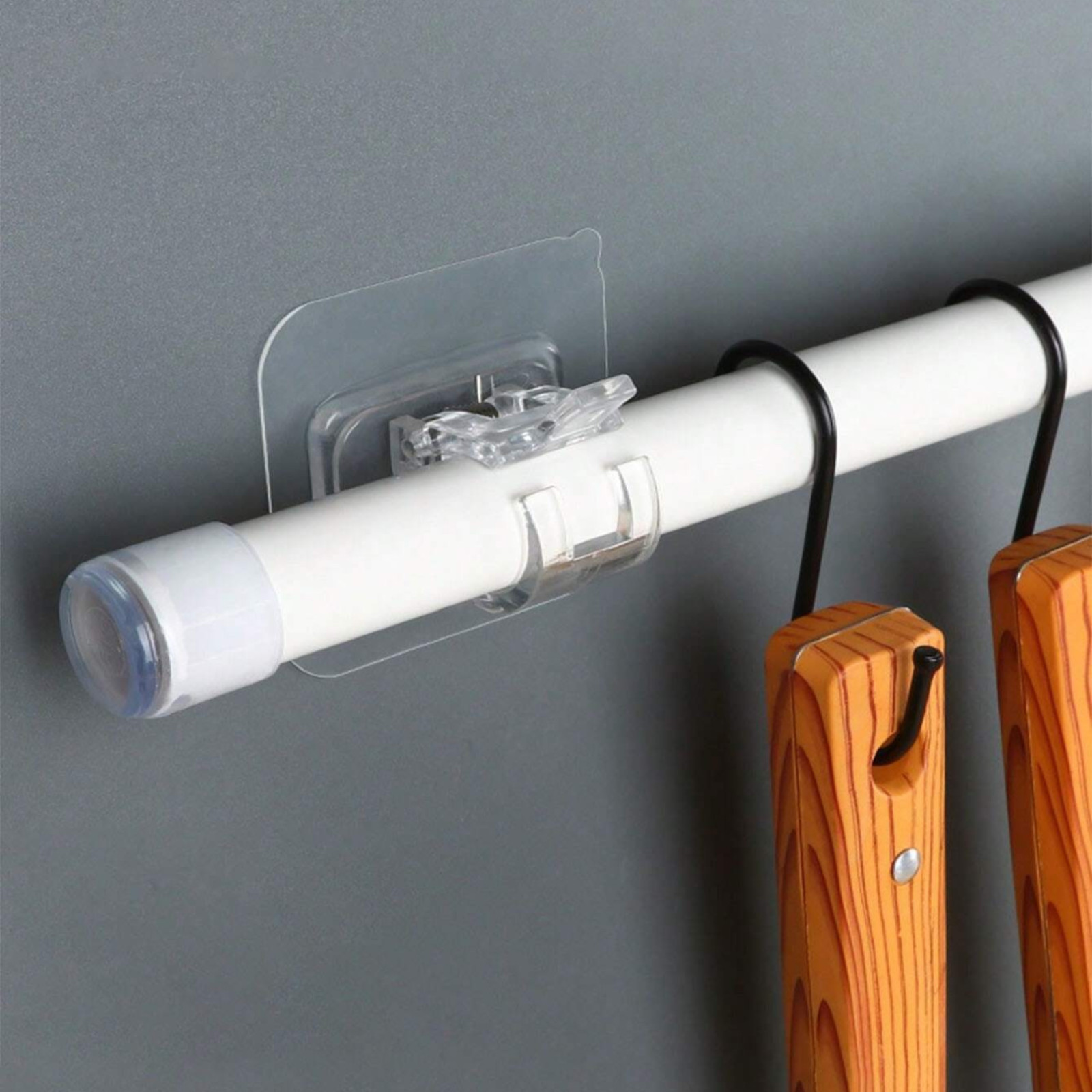 Strong Adhesive Curtain Rod Bracket Wall-Mounted Spring Hooks Curtain Rod Hanger