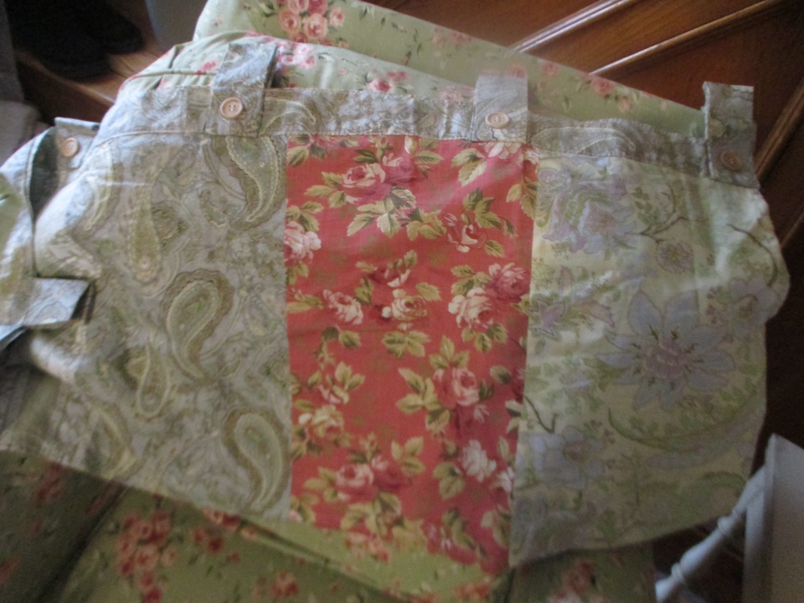 2 GREENLAND BLOOMING PRAIRIE PATCHWORK Floral TAB TOP VALANCES 84 X 18