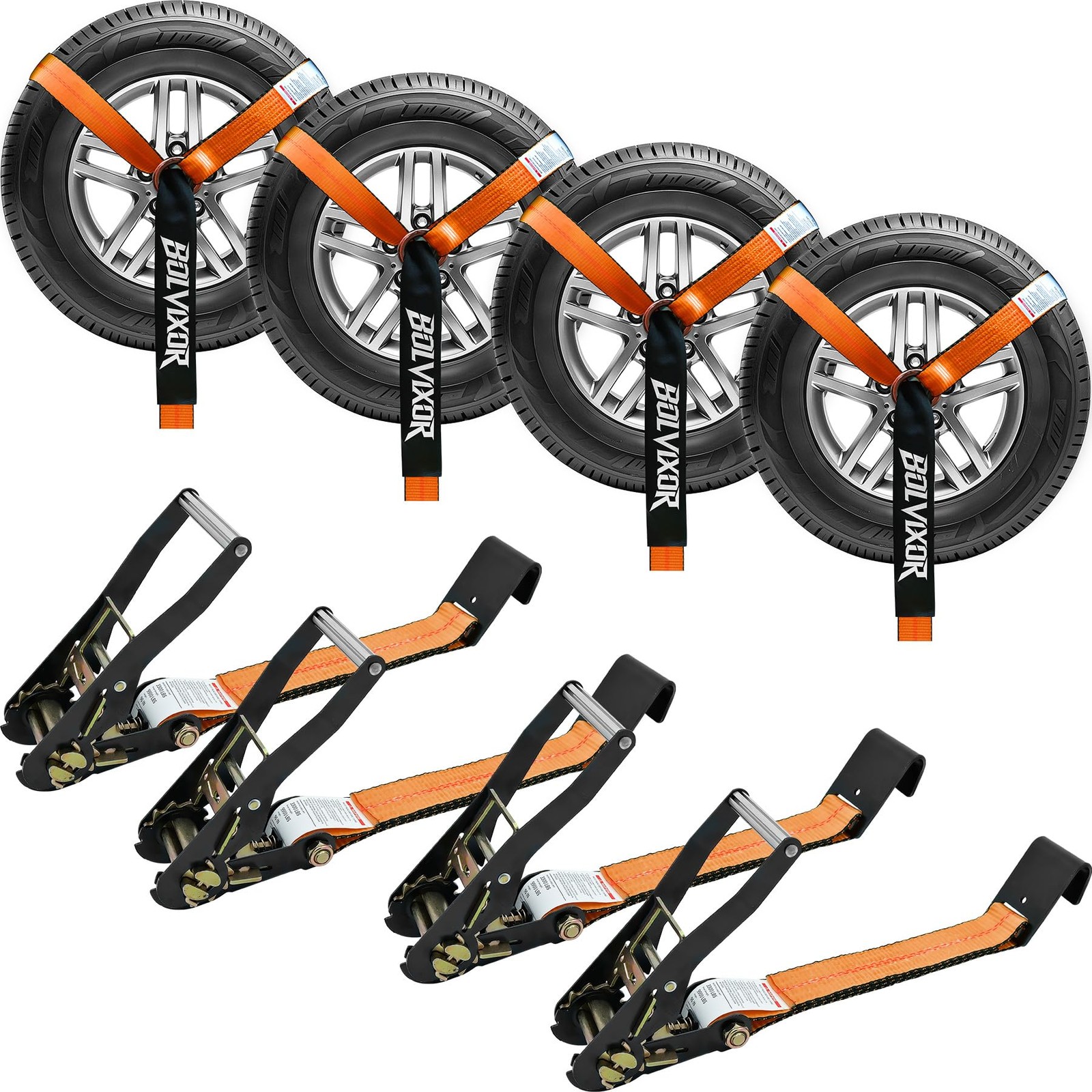 4 Pack Car Tie Down Straps for Trailers – 2″ x 96″ – 9900LBS Break Strength -…