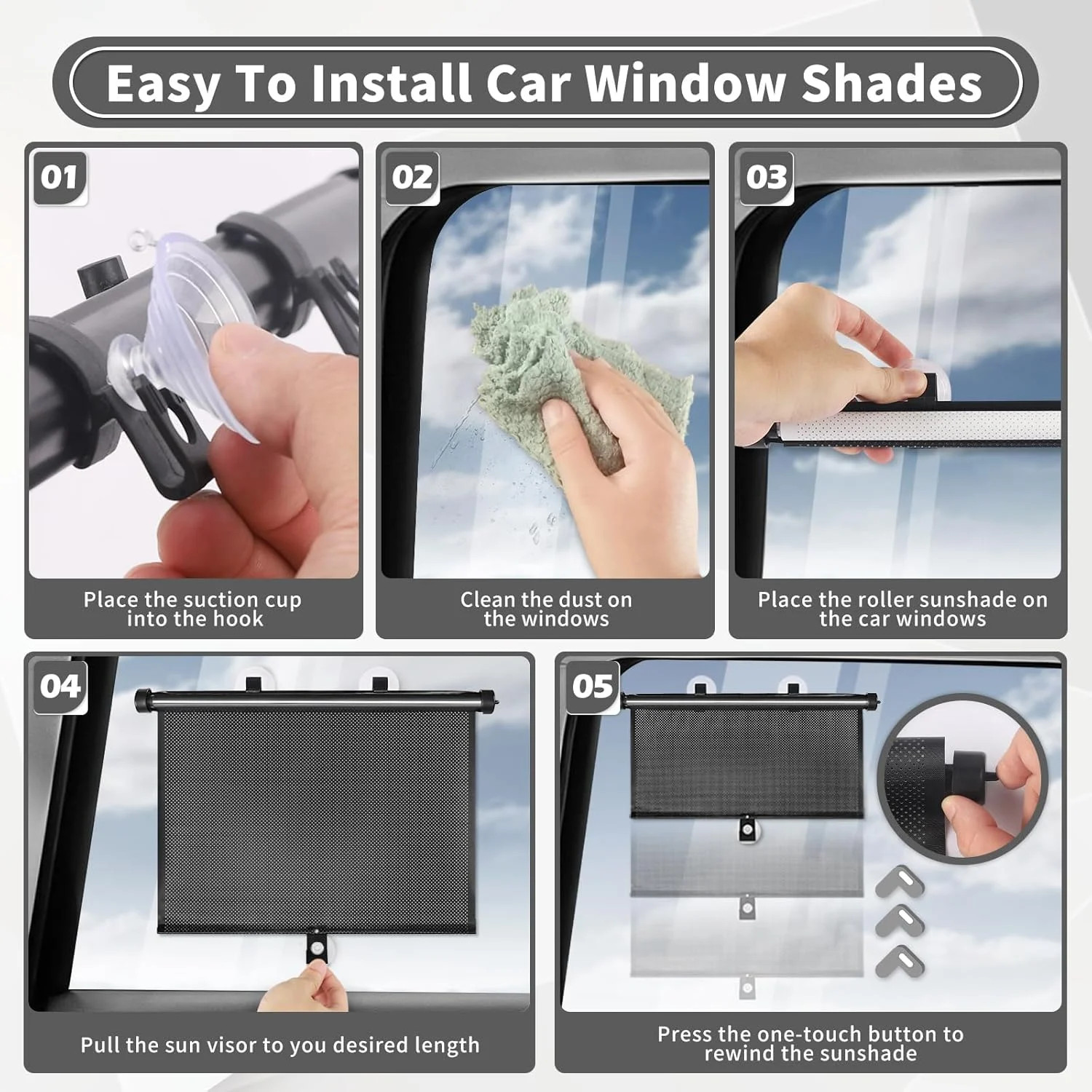 Sfee Car Window Shade for Side Windows, 2 Pack Sun Shade Retractable for Car Blo