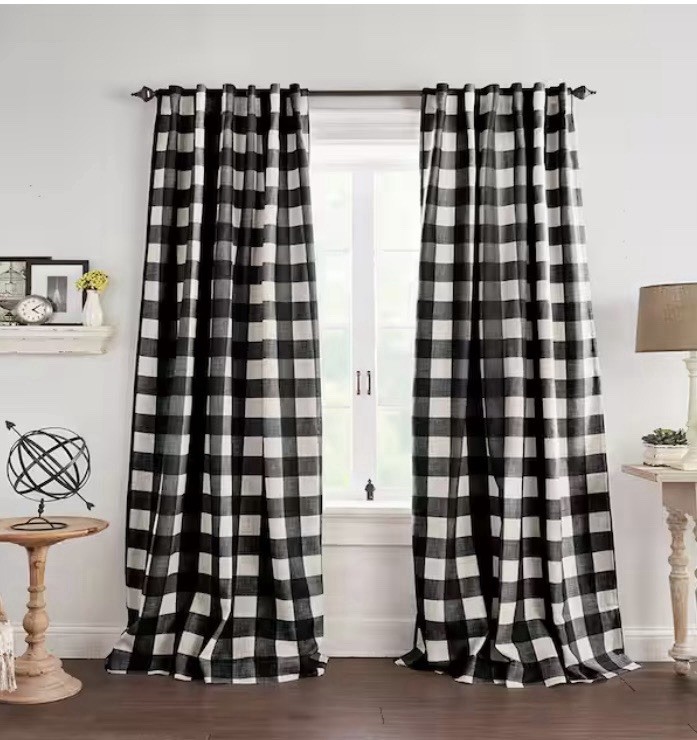 JCP GRAINGER BLACK BUFFALO CHECK BACK TAB BLACKOUT DRAPES PANEL 52″ X 95″