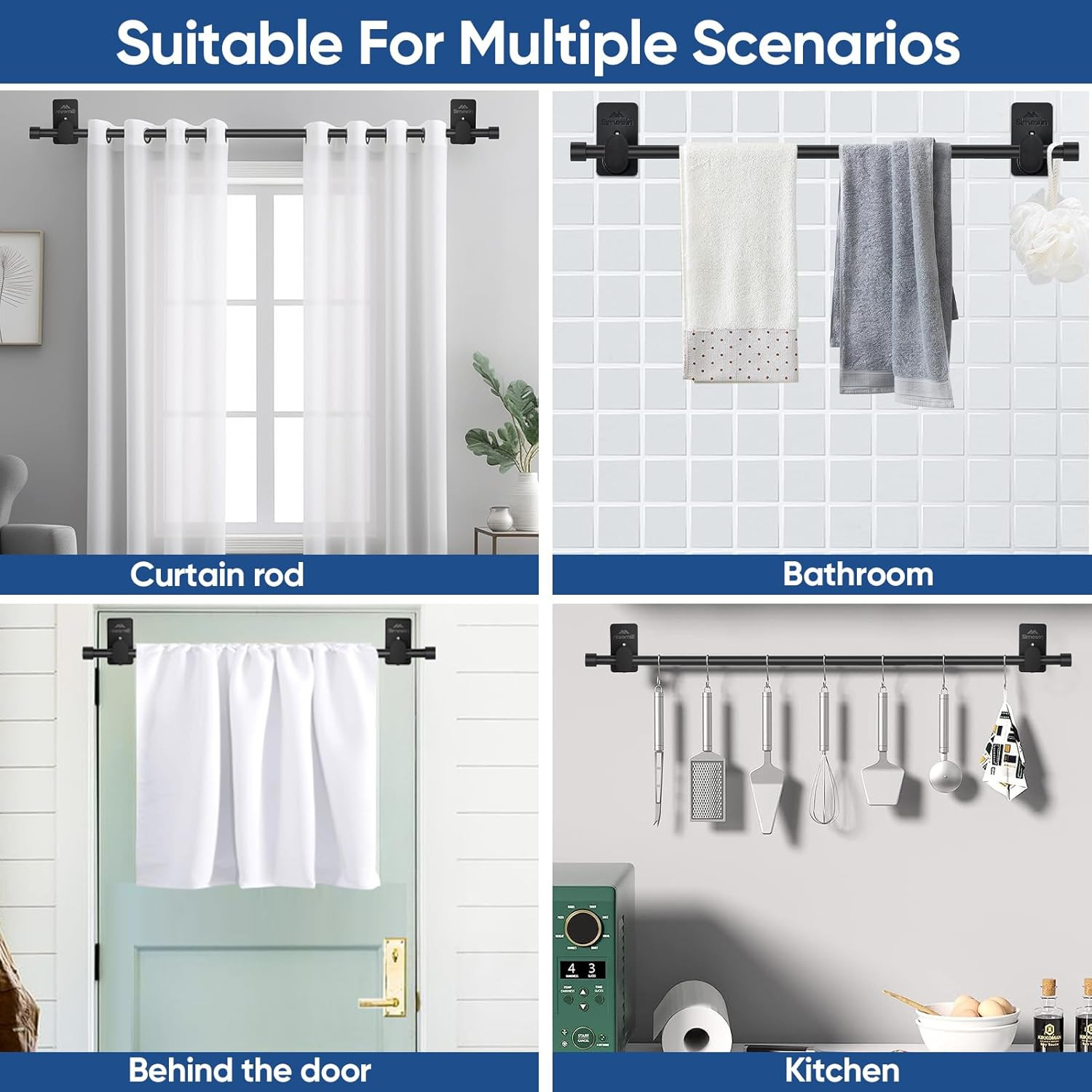 Curtain Rods No Drilling for Windows 30 to 45 Inches,5/8 Inch Diameter No Drill
