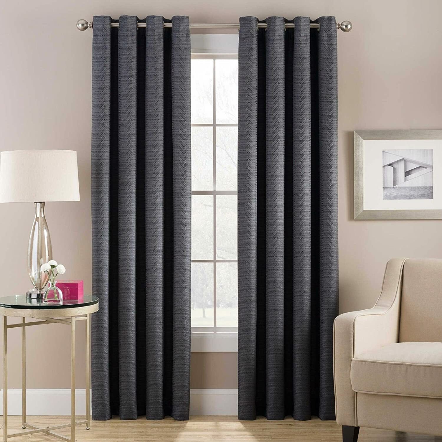 Cheshire 108-Inch Grommet Top Lined Window Curtain Panel in Charcoal, NEW