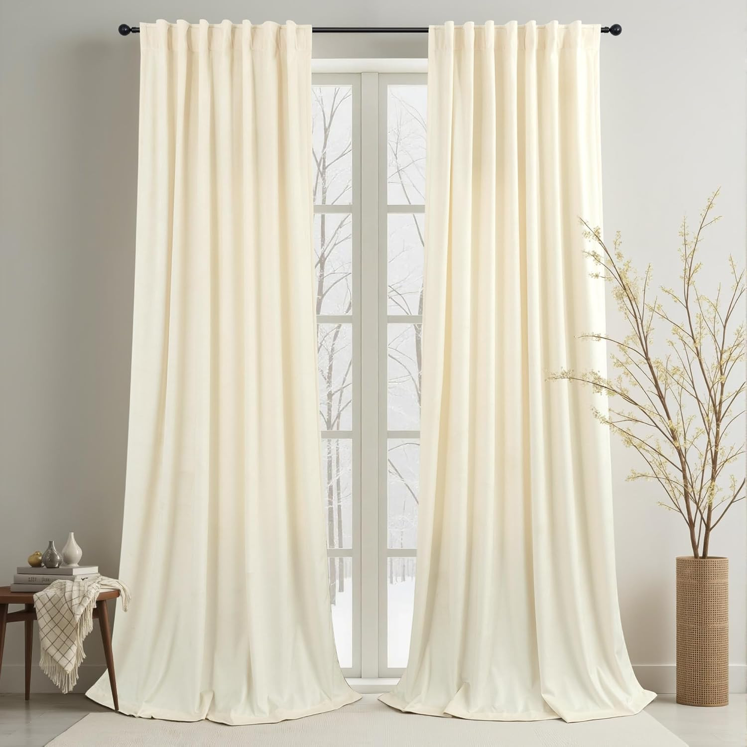 102″ Velvet Curtains Set – Thermal Insulating Ivory Drape for Living Room