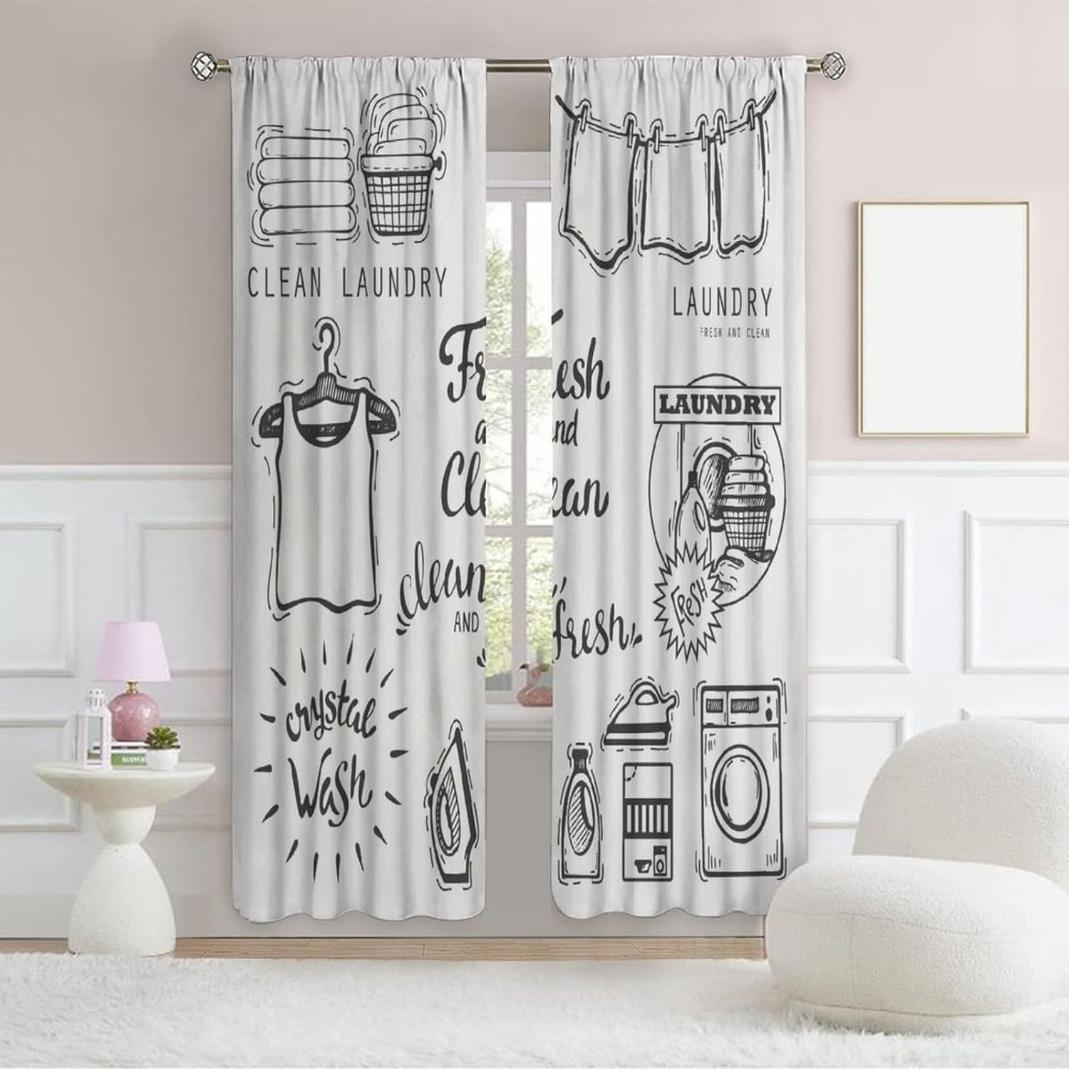 Laundry Room Window Curtains – Minimalist Printed Design for Utility Spaces & La