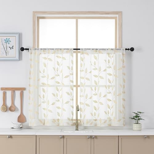 Short Sheer Curtains 36 Inch Length – Light 30″W x 36″L (Pack of 2) Natural