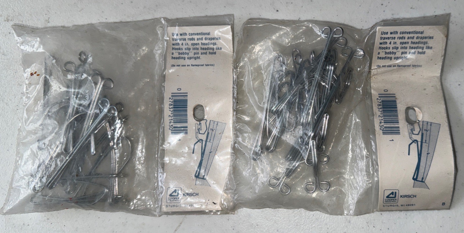 NOS 33 Total Kirsch Drapery Quick Hook Slip-In Hooks for 4″ Traverse Rods