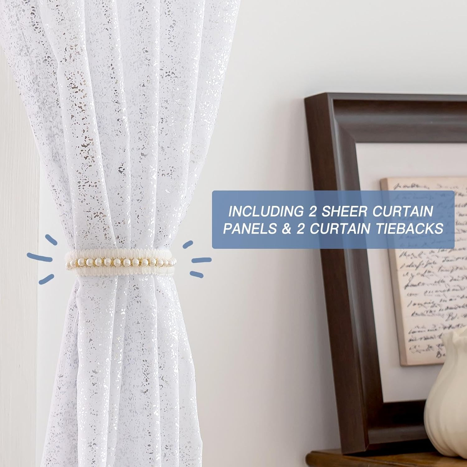 Foil White Sheer Curtains for Living Room 84 Inches Long 2 Panels Set, Modern Si