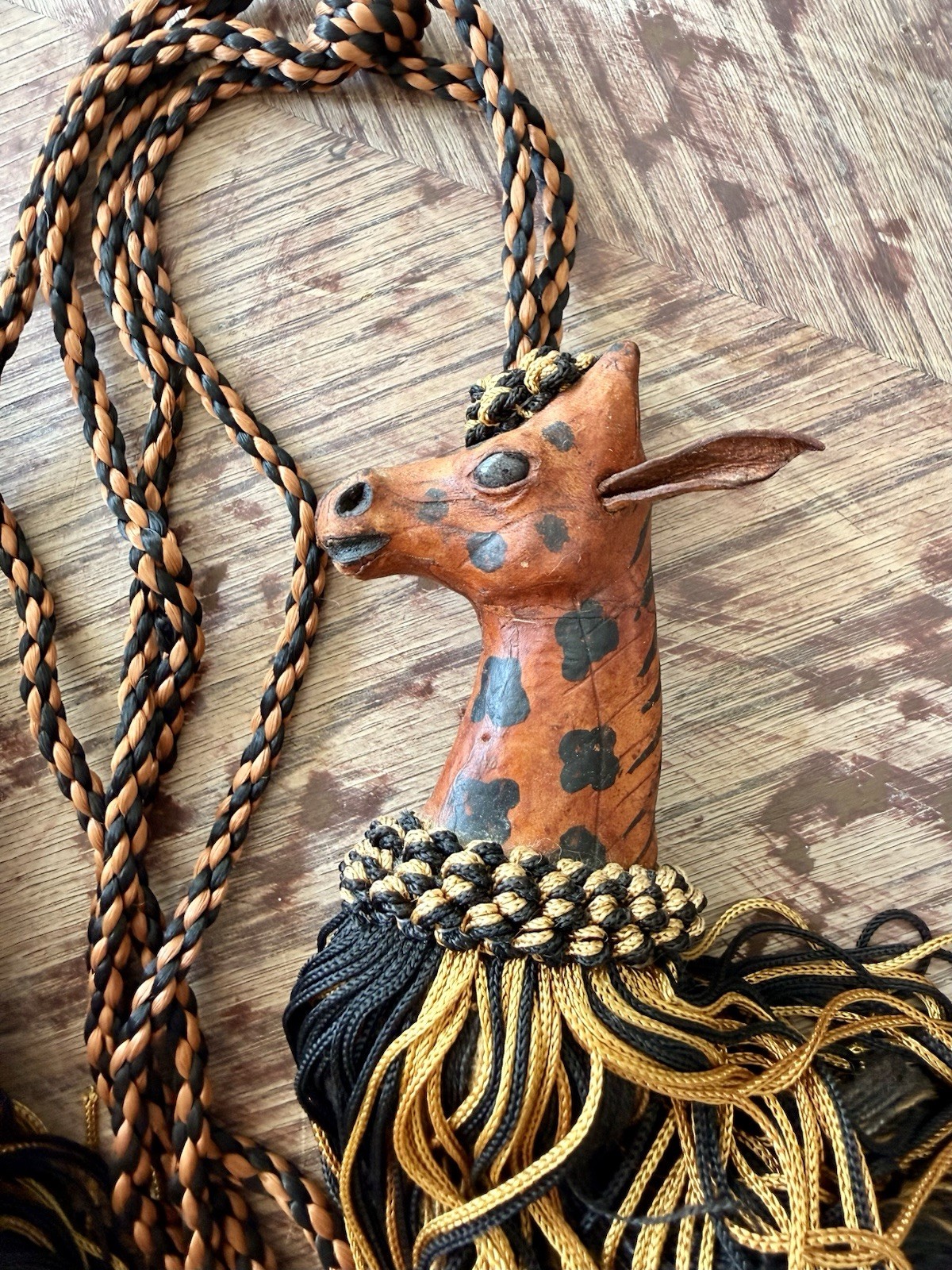 Vintage Leather Giraffe Curtain Tieback Hollywood Glam Decor