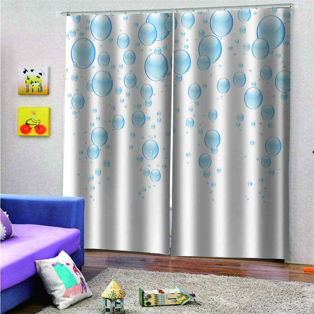 Dreamy free flying blue bubbles Printing 3D Blockout Curtains Fabric Window