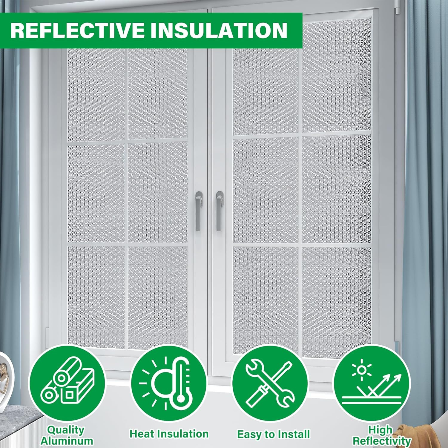 Window Insulation Roll, 24IN x 15FT Reflective Heat Shield Bubble Film, Double-S