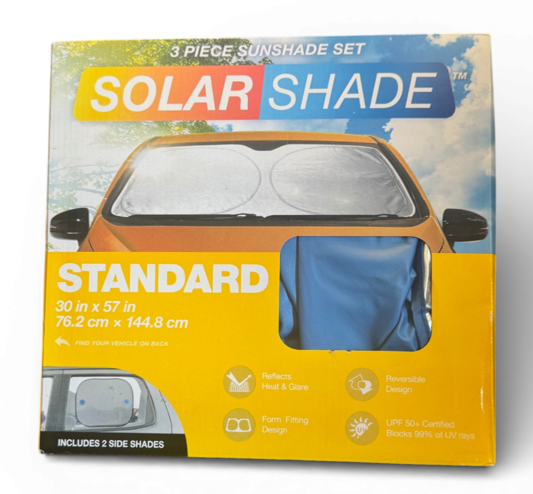 Solar Shade 3 Piece Car Sunshade Set Standard 30×57 Reflective UV Block NIB