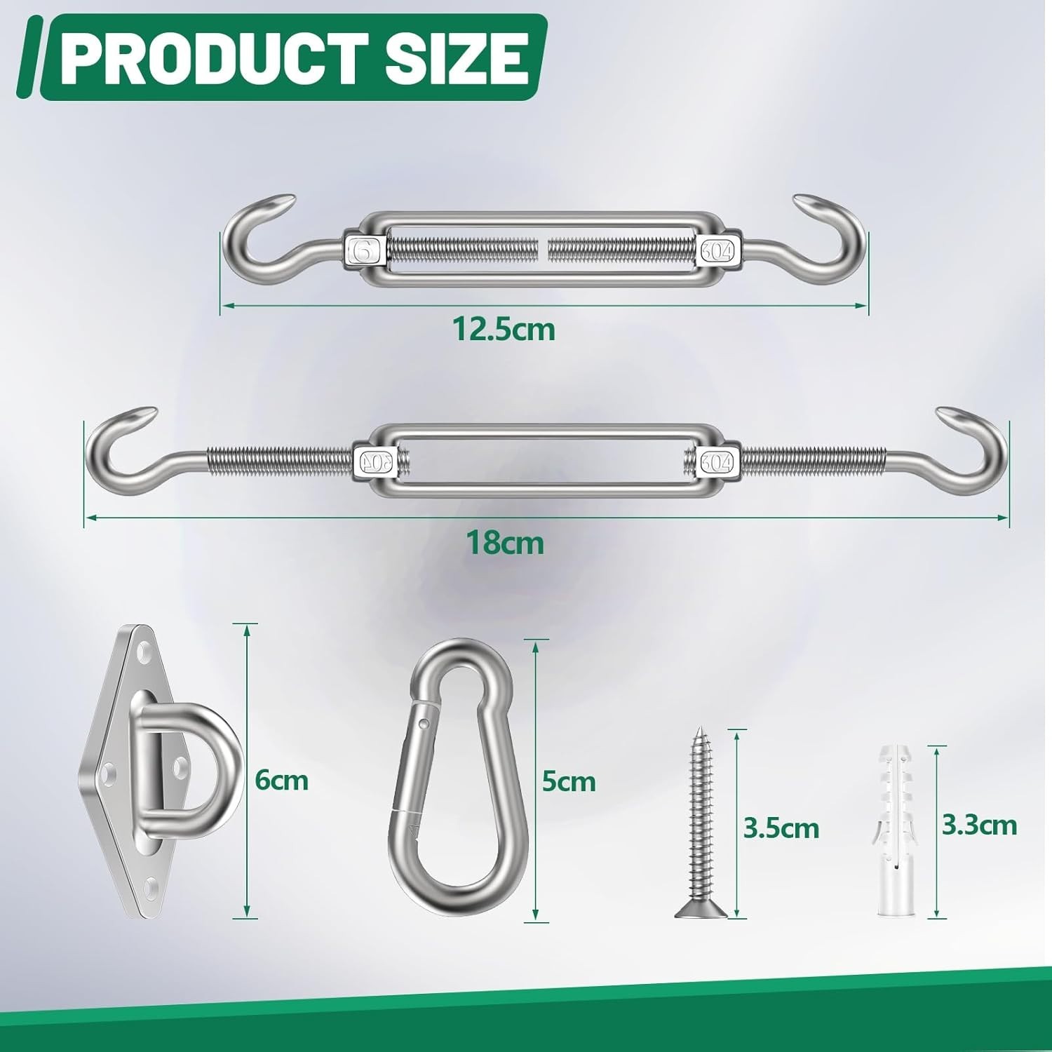 5 Inch Shade Sail Hardware Kit, 304 Stainless Steel Heavy Duty Fixing Attachment
