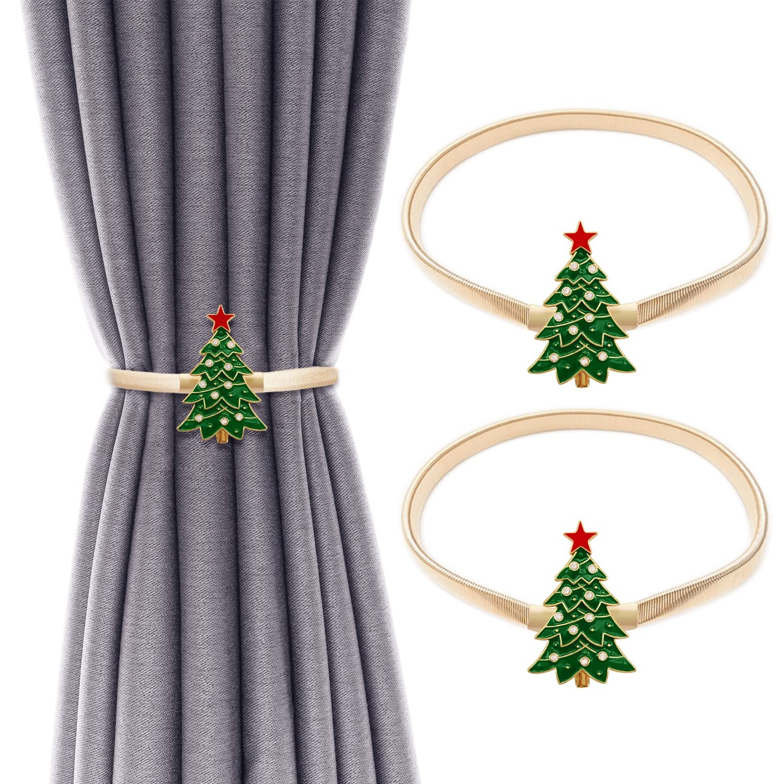 2 Pack Christmas Curtain Tieback Buckle Aluminum Alloy Spring Design Tree