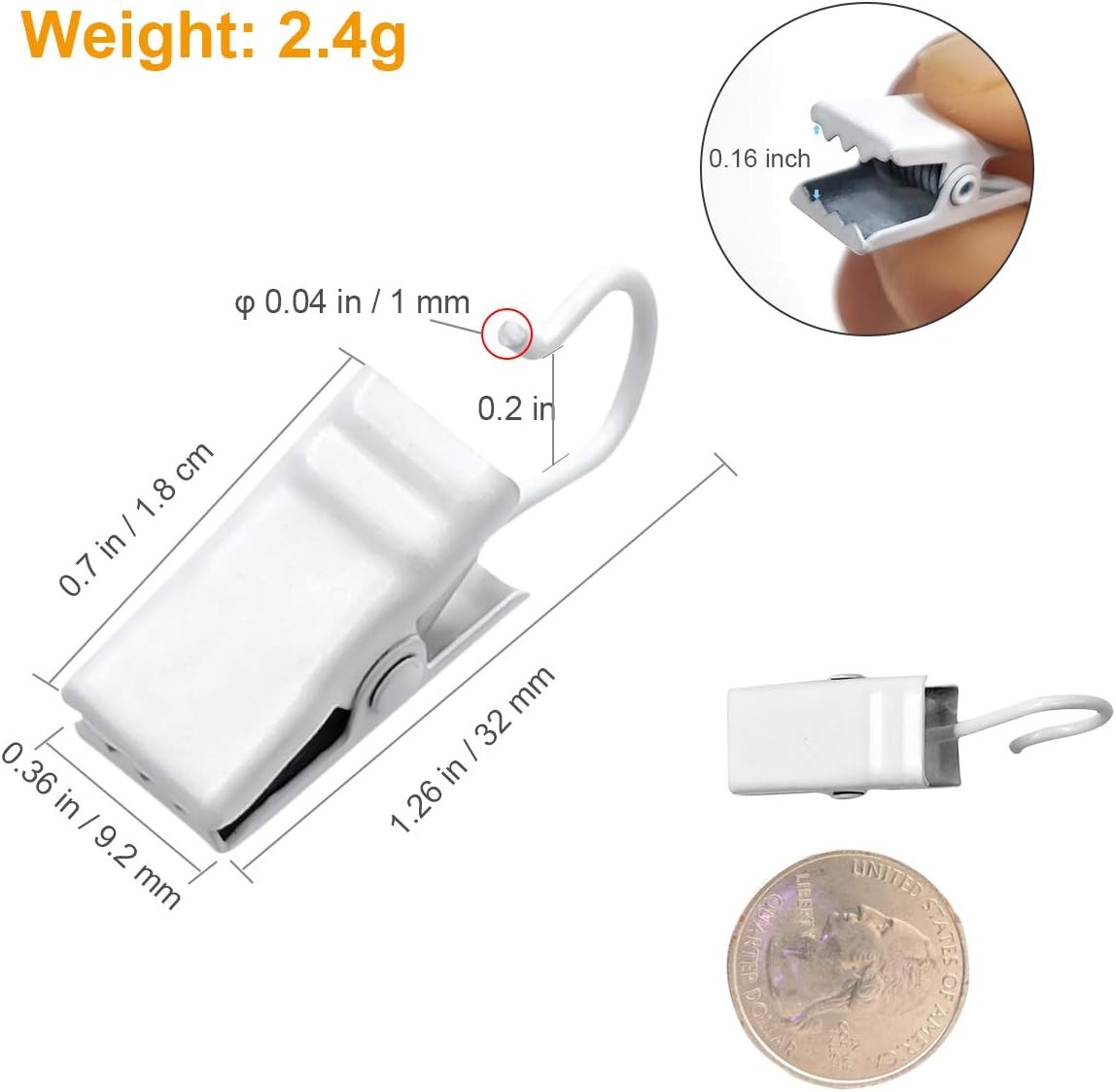 White Curtain Clips Hooks – 100 Pack Small Stainless Steel Metal String Party…